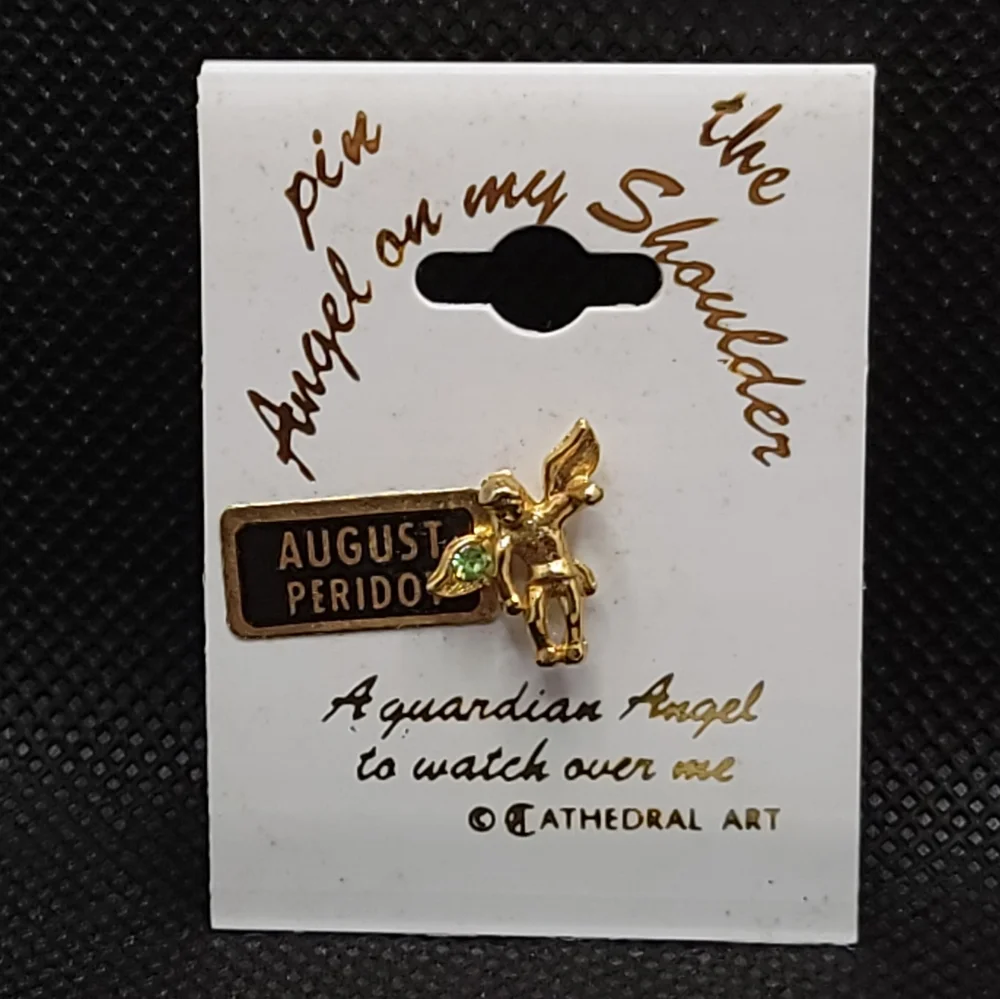 Vintage Angel on My Shoulder Pin August Birth Stone Peridot Guardian Angel